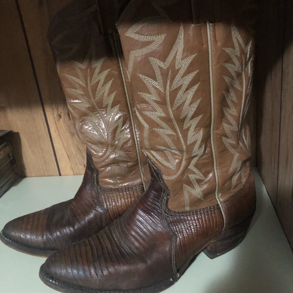 Eel skin Brown Leather Cowboy Boots - Men's Western Boots